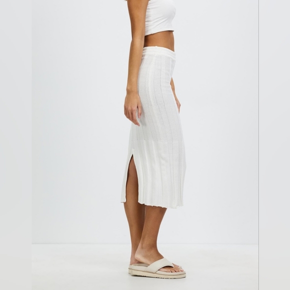 Free People Rue Stiic Sasha white rib knit midi skirt M 6 - Picture 1 of 16
